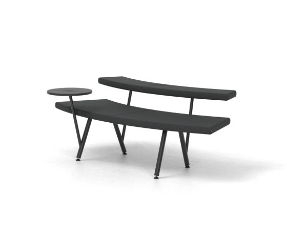 Autobahn, 45˚ Curved seat with floating table | Bancs | Derlot