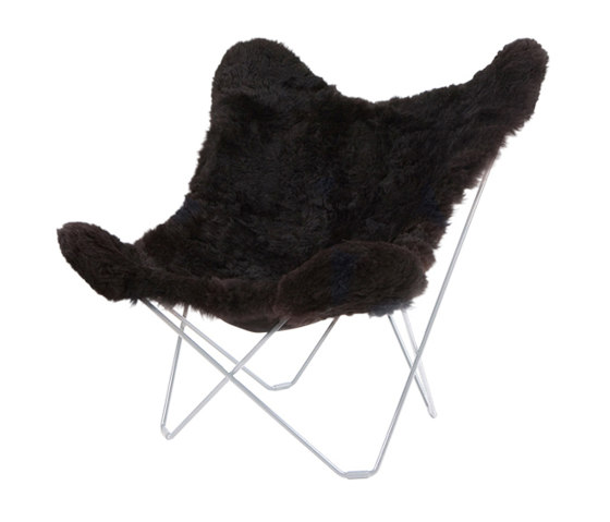 Iceland Mariposa Butterlfy Chair Shorn Black Chrome Frame | Poltrone | Cuero Design