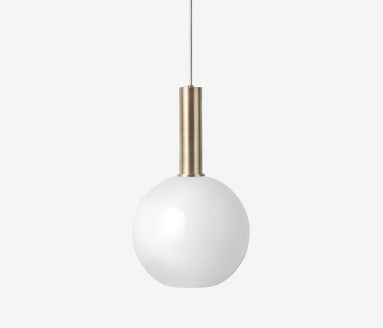 Socket Pendant High - Brass | Opal Shade - Sphere - White | Suspended lights | ferm LIVING