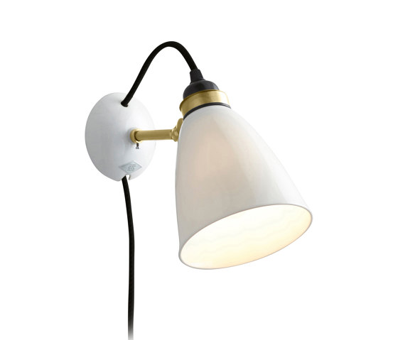 Hector 30 Wall Light, Plug, Switch & Cable, Satin Brass with Black Braided Cable | Wall lights | Original BTC