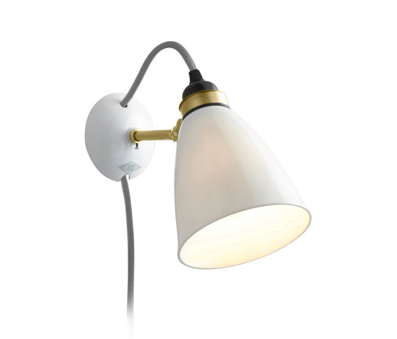 Hector 30 Wall Light, Plug, Switch & Cable, Satin Brass with Grey Braided Cable | Wall lights | Original BTC