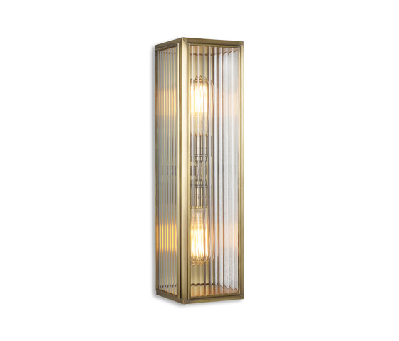 Lantern | Ash Wall Light - Large Twin Lamp - Antique Brass & Clear Reeded Glass | Appliques murales | J. Adams & Co