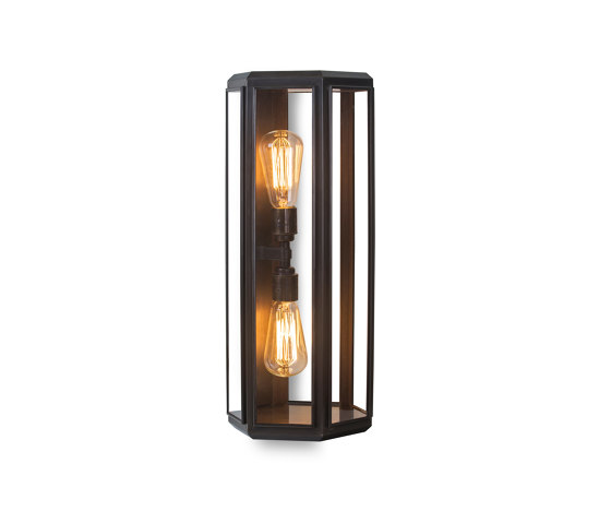 Lantern | Oak Hexagonal Wall Light - Bronze & Clear Glass | Wall lights | J. Adams & Co