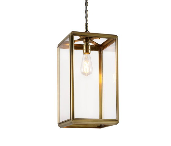 Lantern | Hazel Pendant Indoor - Small - Antique Brass & Clear Glass | Suspensions | J. Adams & Co