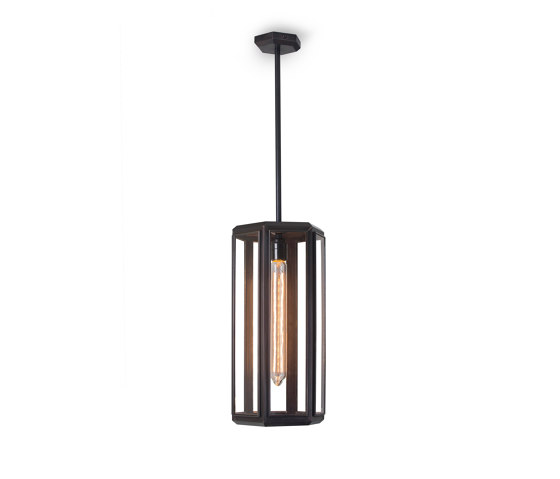 Lantern | Oak Hexagonal Pendant - Bronze & Clear Glass | Suspended lights | J. Adams & Co
