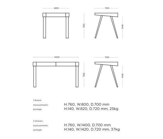 4.9 Bureau 2 tiroirs en bois, noir | Bureaux | EMKO PLACE