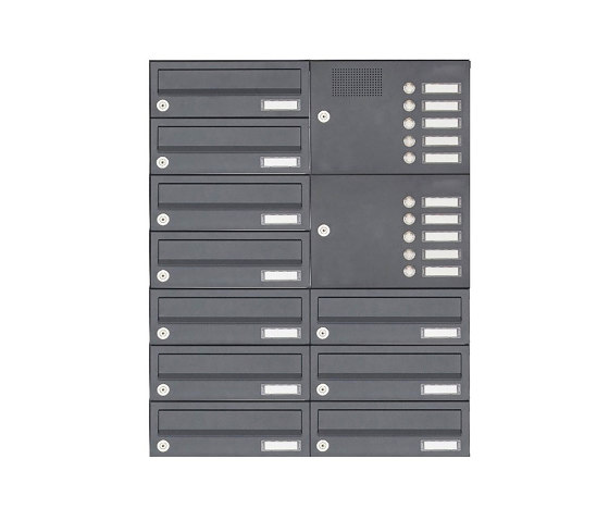 Basic | 10er Aufputz Briefkastenanlage Design BASIC 385A-7016 AP mit Klingelkasten - RAL 7016 anthrazitgrau Rechts | Buzones | Briefkasten Manufaktur