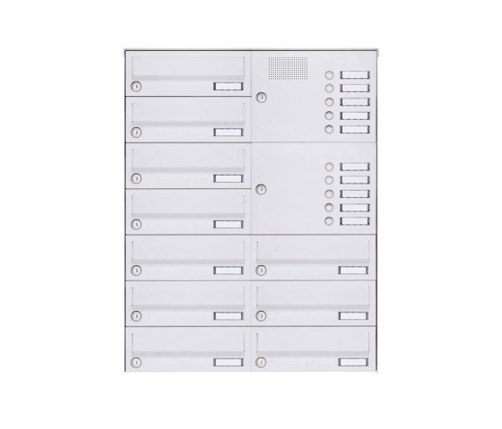 Basic | 10er Aufputz Briefkastenanlage Design BASIC 385A-9016 AP mit Klingelkasten - RAL 9016 verkehrsweiß Rechts | Mailboxes | Briefkasten Manufaktur