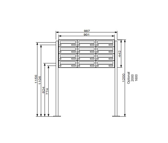 Basic | 12er 4x3 Edelstahl Briefkastenanlage freistehend Design BASIC Plus 385XP ST-T - RAL nach Wahl | Buzones | Briefkasten Manufaktur