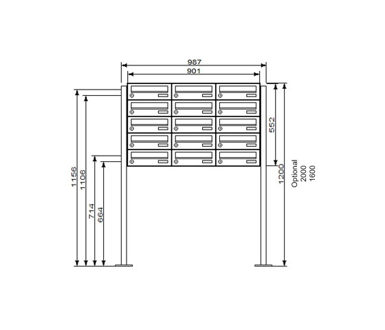 Basic | 13er 5x3 Edelstahl Briefkastenanlage freistehend Design BASIC Plus 385XP ST-T - RAL nach Wahl | Mailboxes | Briefkasten Manufaktur
