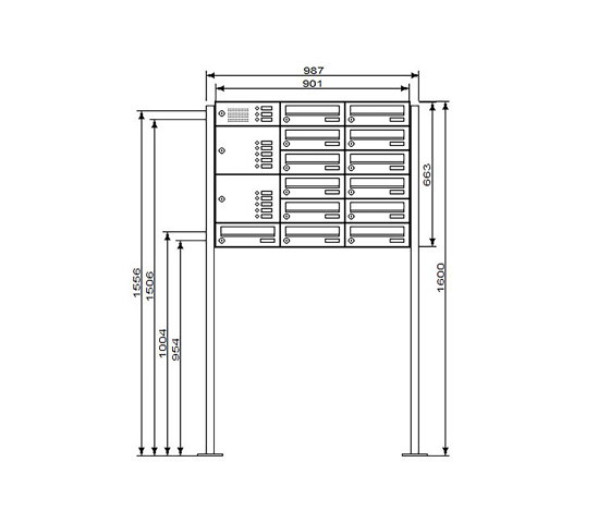 Basic | 13er Edelstahl Standbriefkastenanlage Design BASIC Plus 385XP ST-T mit Klingelkasten - RAL nach Wahl Rechts | Mailboxes | Briefkasten Manufaktur