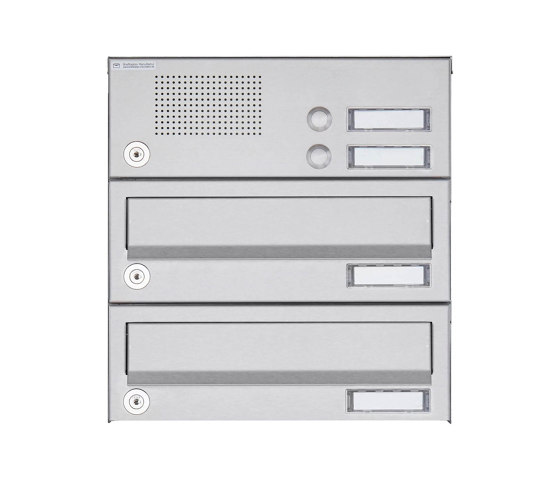 Basic | 2er Aufputz Briefkastenanlage Design BASIC 385A AP mit Klingelkasten - Edelstahl V2A, geschliffen | Buchette lettere | Briefkasten Manufaktur