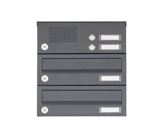 Basic | 2er Aufputz Briefkastenanlage Design BASIC 385A AP mit Klingelkasten - RAL 7016 anthrazitgrau | Mailboxes | Briefkasten Manufaktur