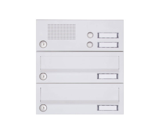 Basic | 2er Aufputz Briefkastenanlage Design BASIC 385A-9016 AP mit Klingelkasten - RAL 9016 verkehrsweiß | Mailboxes | Briefkasten Manufaktur