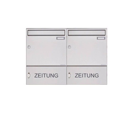 Basic | 2er Edelstahl Aufputz Briefkasten Design BASIC 382A AP mit Zeitungsfach geschlossen 100mm Tiefe | Buchette lettere | Briefkasten Manufaktur