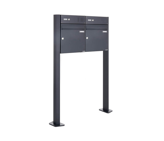 Basic | 2er Standbriefkasten Design BASIC 380 W ST-T mit Klingelkasten - RAL 7016 anthrazitgrau 100mm Tiefe | Mailboxes | Briefkasten Manufaktur