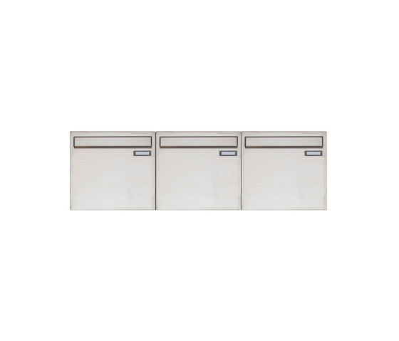 Basic | 3er 1x3 Edelstahl Zaunbriefkasten Design BASIC 382Z - Entnahme rückseitig | Mailboxes | Briefkasten Manufaktur