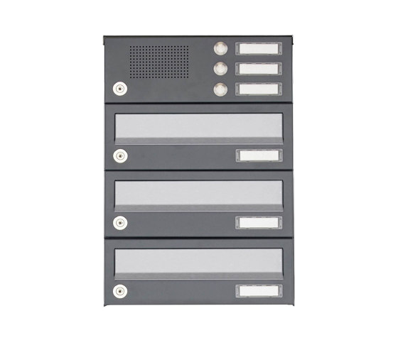 Basic | 3er Aufputz Briefkastenanlage Design BASIC 385A AP mit Klingelkasten - Edelstahl-RAL 7016 anthrazit | Mailboxes | Briefkasten Manufaktur