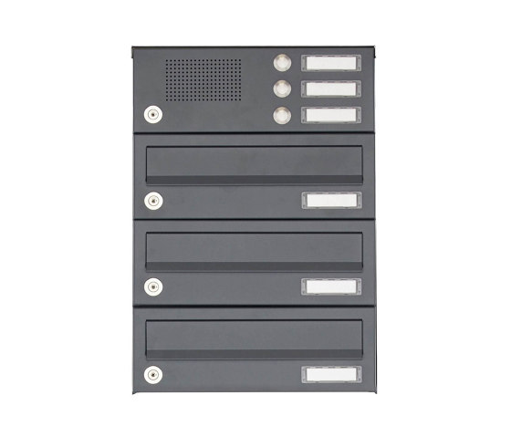 Basic | 3er Aufputz Briefkastenanlage Design BASIC 385A AP mit Klingelkasten - RAL 7016 anthrazitgrau | Mailboxes | Briefkasten Manufaktur