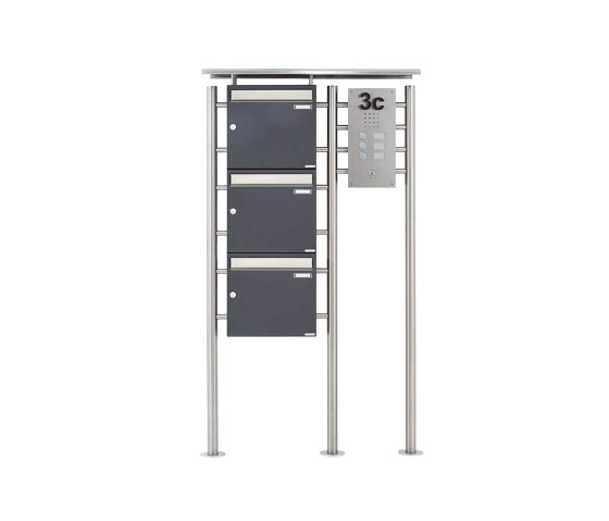 Basic | 3er Standbriefkasten BASIC 311X ST-R mit Klingelkasten - Edelstahleinwurf - RAL nach Wahl Rechts 100mm Tiefe | Mailboxes | Briefkasten Manufaktur