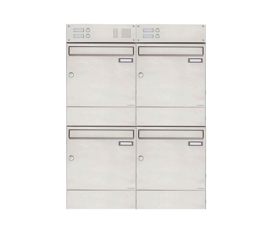 Basic | 4er 2x2 Edelstahl Aufputz Briefkasten BASIC 382A AP mit Klingel- Gegensprechteil & Zeitungsfach | Buzones | Briefkasten Manufaktur