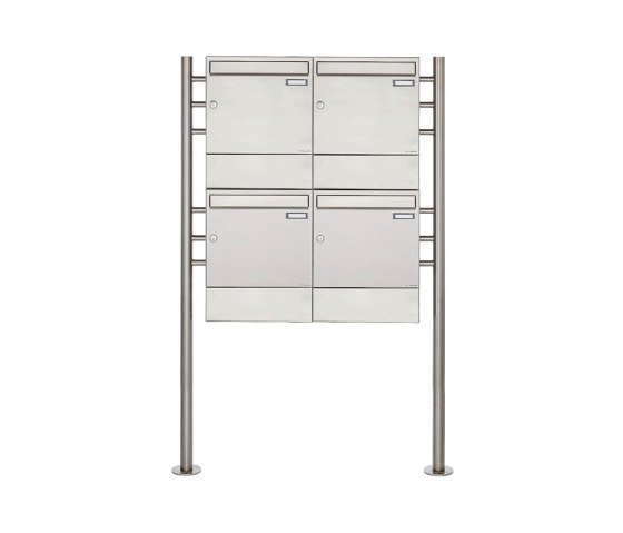 Basic | 4er 2x2 Edelstahl Standbriefkasten Design BASIC 381 ST-R mit Zeitungsfächer | Mailboxes | Briefkasten Manufaktur
