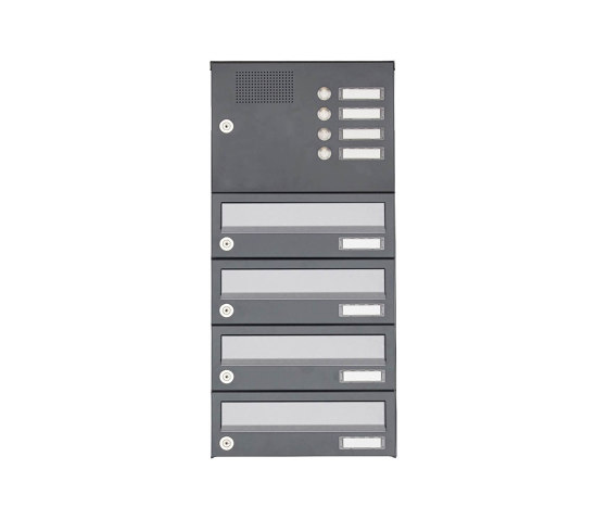 Basic | 4er Aufputz Briefkastenanlage Design BASIC 385A AP mit Klingelkasten - Edelstahl-RAL 7016 anthrazit | Mailboxes | Briefkasten Manufaktur