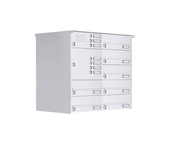 Basic | 7er Aufputz Briefkastenanlage Design BASIC 385A-9016 AP mit Klingelkasten - RAL 9016 verkehrsweiß Rechts | Mailboxes | Briefkasten Manufaktur