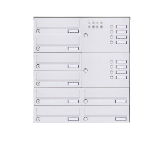 Basic | 8er Aufputz Briefkastenanlage Design BASIC 385A-9016 AP mit Klingelkasten - RAL 9016 verkehrsweiß Rechts | Mailboxes | Briefkasten Manufaktur
