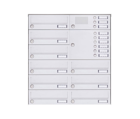Basic | 9er Aufputz Briefkastenanlage Design BASIC 385A-9016 AP mit Klingelkasten - RAL 9016 verkehrsweiß Rechts | Mailboxes | Briefkasten Manufaktur