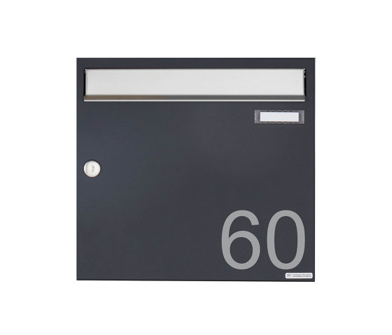 Basic | Aufputz Briefkasten Design BASIC 382A AP mit Klingelkasten & Zeitungsfach - Edelstahl-RAL 7016 | Buchette lettere | Briefkasten Manufaktur