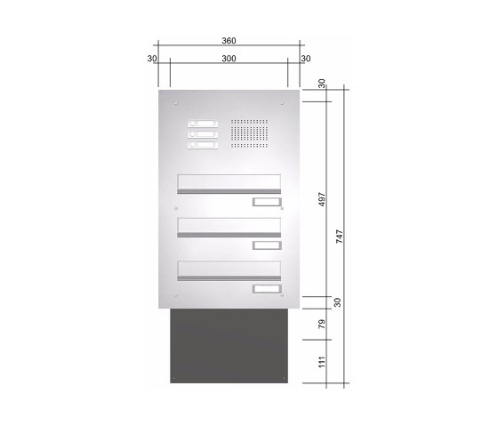 Basic | Edelstahl Mauerdurchwurf Briefkastenanlage BASIC 623 - Klingel- Sprechstelle - 3 Parteien | Mailboxes | Briefkasten Manufaktur