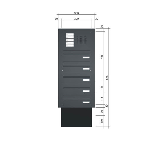 Basic | Mauerdurchwurf Briefkastenanlage BASIC 623 pulverbeschichtet - Klingel- Sprechstelle - 5 Parteien | Mailboxes | Briefkasten Manufaktur