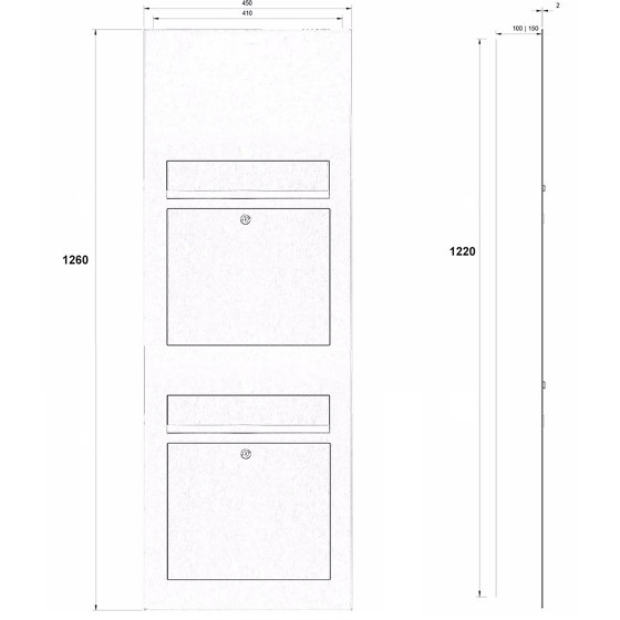 Designer | 2er Edelstahl Briefkasten Designer Modell BIG - GIRA System 106 - 3-fach vorbereitet Einputz- bzw. Unterputzvariante 100mm | Mailboxes | Briefkasten Manufaktur