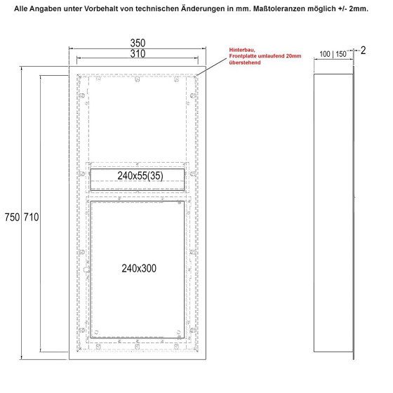 Designer | Edelstahl Briefkasten Designer - GIRA System 106 - 2-fach vorbereitet Einputz- bzw. Unterputzvariante 100mm | Buchette lettere | Briefkasten Manufaktur