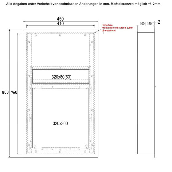 Designer | Edelstahl Briefkasten Designer Modell BIG - GIRA System 106 - 4-fach vorbereitet Einputz- bzw. Unterputzvariante 100mm | Buchette lettere | Briefkasten Manufaktur