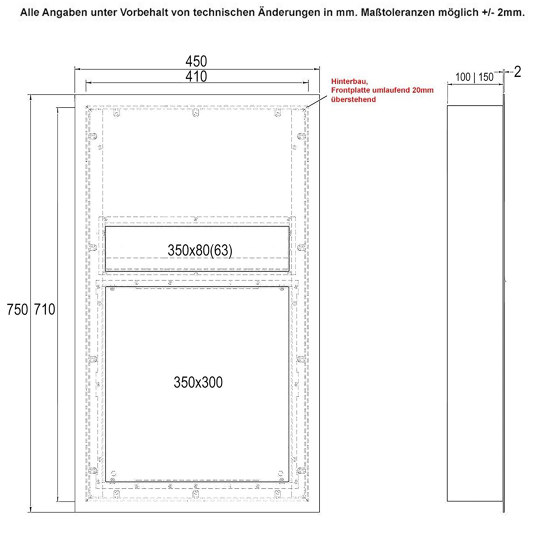 Designer | Edelstahl Briefkasten Designer Modell BIG - RAL nach Wahl - Comelit VIDEO Komplettset Wifi Einputz- bzw. Unterputzvariante 100mm | Mailboxes | Briefkasten Manufaktur