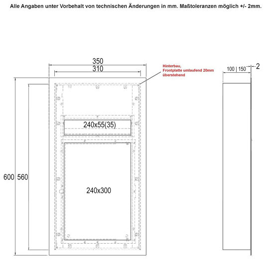 Designer | Edelstahl Briefkasten Designer Modell SMALL - Clean Edition - RAL nach Wahl - INDIVIDUELL Einputz- bzw. Unterputzvariante 100mm | Briefkästen | Briefkasten Manufaktur