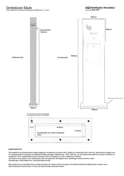 Designer | Edelstahl Briefkastensäule Designer Modell - RAL nach Wahl - GIRA System 106 - 2-fach vorbereitet RAL 7016 anthrazitgrau feinstruktur matt | Buchette lettere | Briefkasten Manufaktur