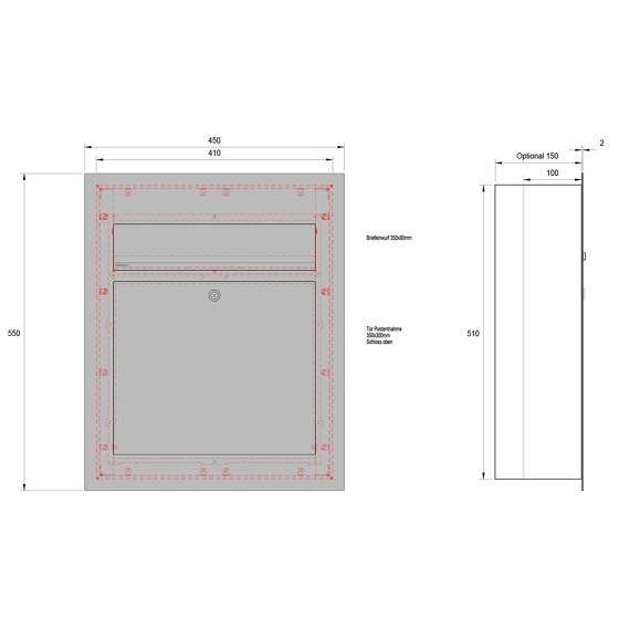 Designer | Edelstahl Design Briefkasten DESIGNER Style BIG pulverbeschichtet Einputz- bzw. Unterputzvariante 100mm RAL 7016 anthrazitgrau feinstruktur matt | Buzones | Briefkasten Manufaktur