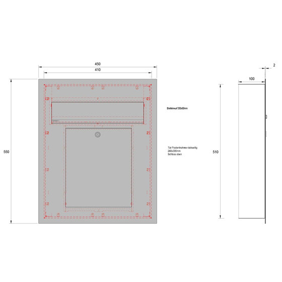 Designer | Edelstahl Design Zaunbriefkasten DESIGNER Style BIG - Entnahme hinten | Buchette lettere | Briefkasten Manufaktur