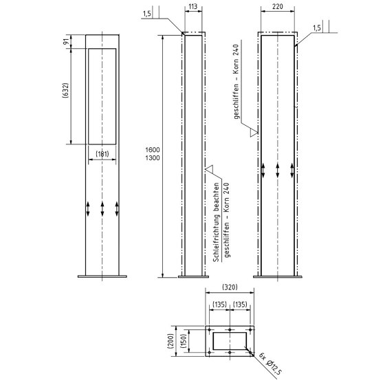Designer | Edelstahl Klingelstele Designer - GIRA System 106 - 5-fach vorbereitet 160 cm | Klingeln / Klingelplatten | Briefkasten Manufaktur