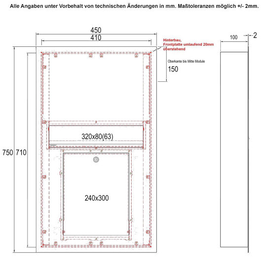 Designer | Edelstahl Zaunbriefkasten Designer BIG - Entnahme hinten - GIRA System 106 - 3-fach vorbereitet | Mailboxes | Briefkasten Manufaktur