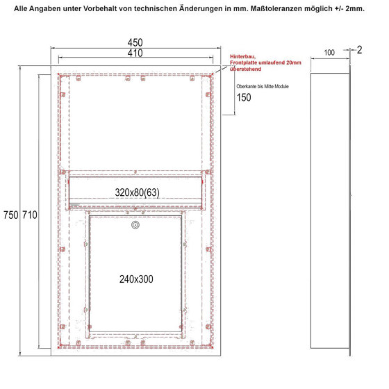 Designer | Edelstahl Zaunbriefkasten Designer BIG - RAL nach Wahl - GIRA System 106 - 3-fach vorbereitet RAL 7016 anthrazitgrau feinstruktur matt | Mailboxes | Briefkasten Manufaktur
