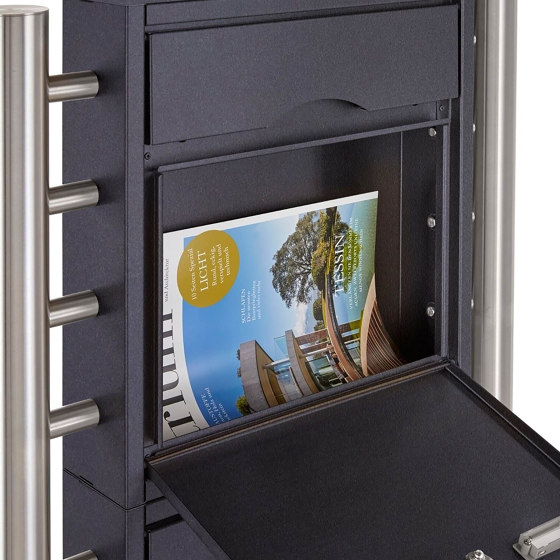 Premium | 3er 2x2 Standbriefkasten PREMIUM BIG mit Klingeltableau aus Edelstahl pulverbeschichtet in RAL Rechts | Mailboxes | Briefkasten Manufaktur