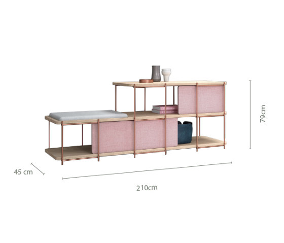Julia Oak sideboard with bench and upholstery panels | Shelving | Momocca