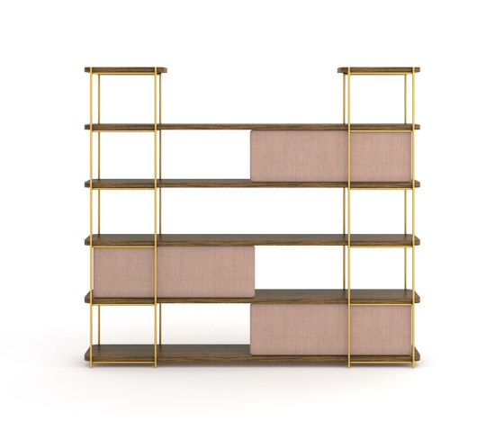 Système d'étagères contemporaines en bois Julia avec panneaux coulissants | Étagères | Momocca