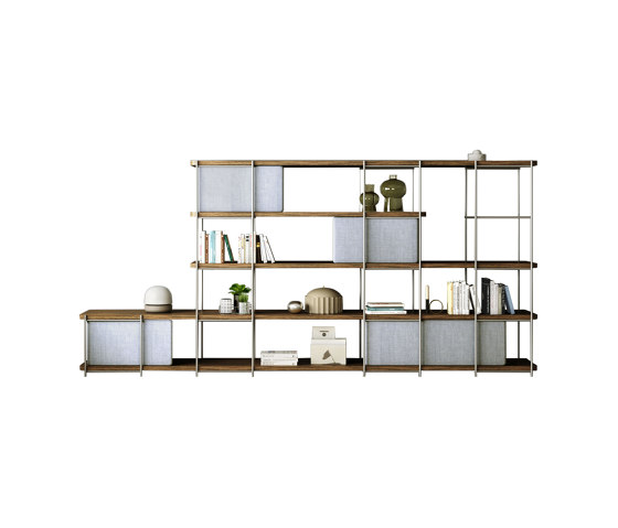 Julia Office shelving with upholstered panels and nickel structure | Regale | Momocca