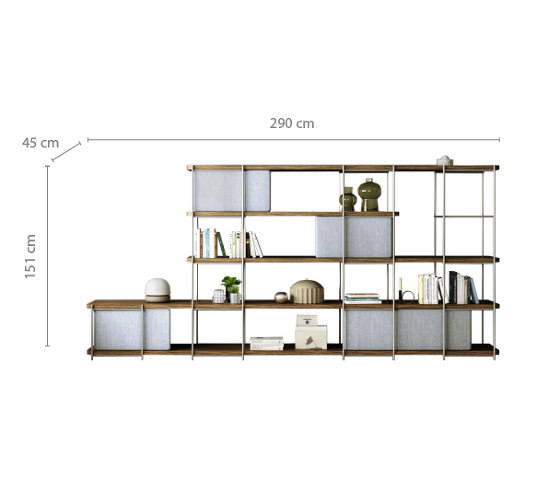 Julia Office shelving with upholstered panels and nickel structure | Shelving | Momocca