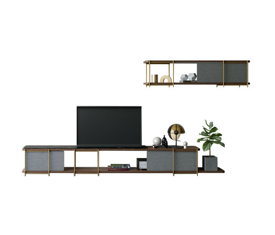 Julia Modular TV set furniture with marbre and steel with wood wall shelf | Scaffali | Momocca